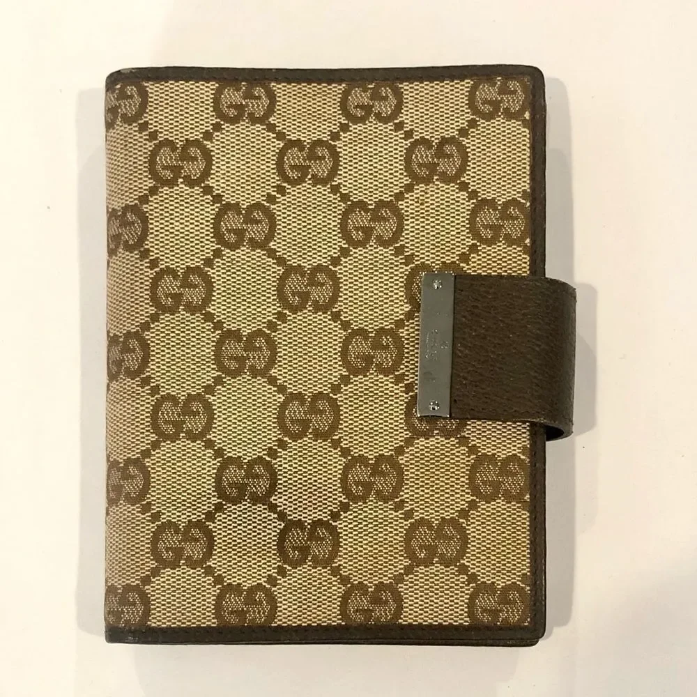 GUCCI MONOGRAM Leather Canvas Agenda Binder Passport Holder Credit Card Wallet